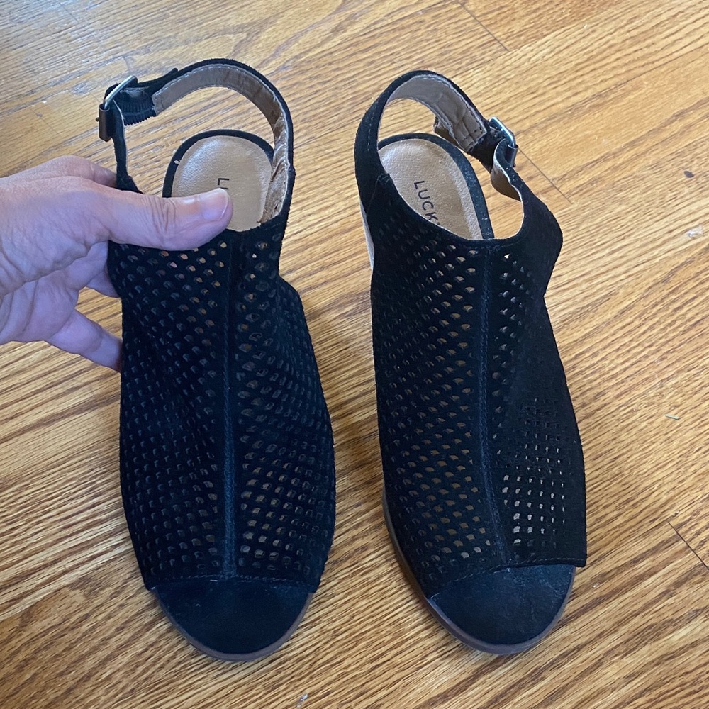 Lucky Brand Black Wedge Sandals